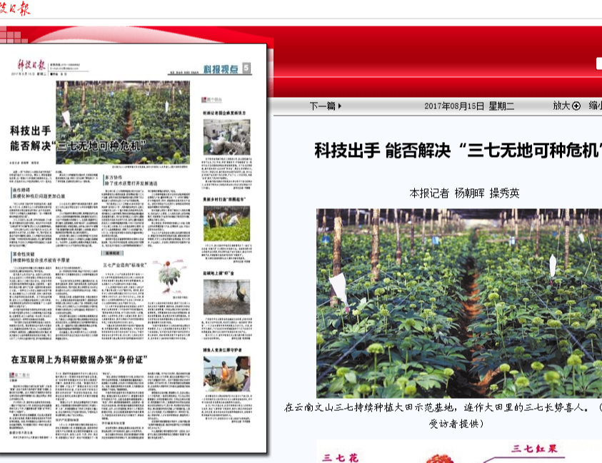 科技出手 能否解決“三七無地可種危機”---轉(zhuǎn)自17年8月5日《科技日報》